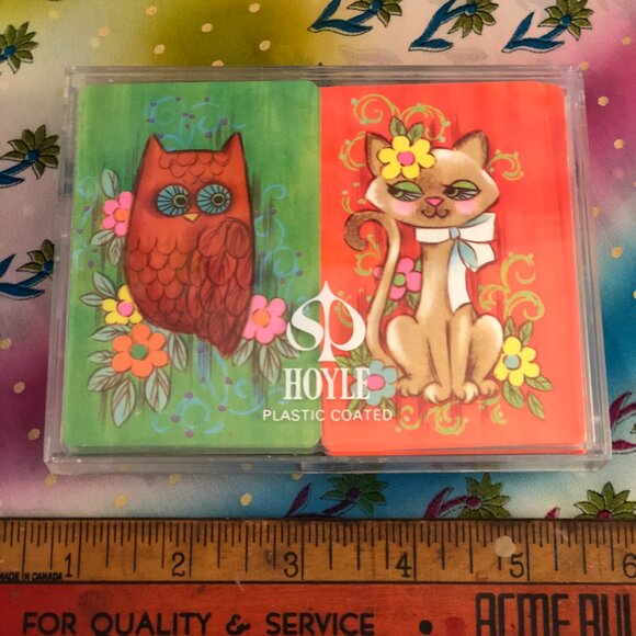 2 SETS --- Vintage Hoyle plastic deck of cards - OWL and CAT - Picture 3 of 5
